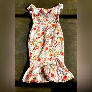 GUESS Off-the-Shoulder Lace Floral Midi Dress